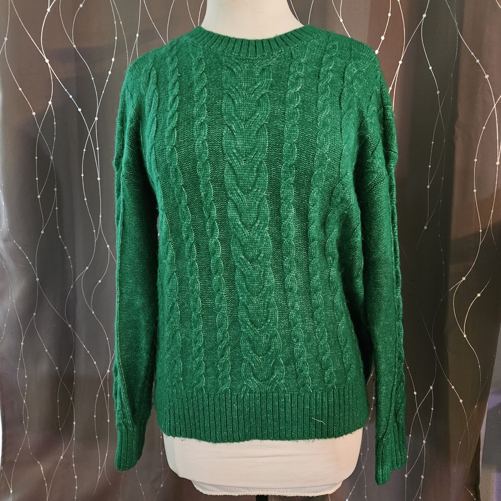 LOFT Green Cable Knit Sweater Women's Size M Style #766595